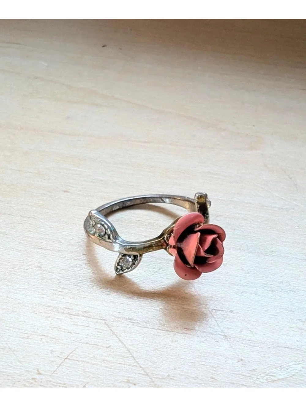 Vintage Pink Metal Rose Ring size 5.5